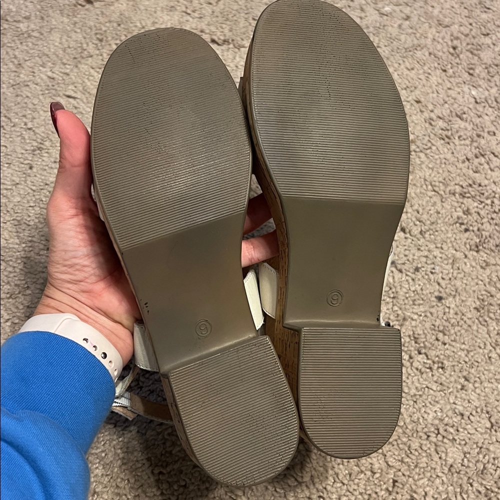 Seychelles Leather Cork Wedge Sandals White Platform Sandal Size 9 Coastal Chic - Picture 6 of 9
